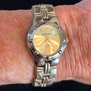 MILAN | Bracelet Watch Silver tone with Gold Dial-NEW Battery-EUC